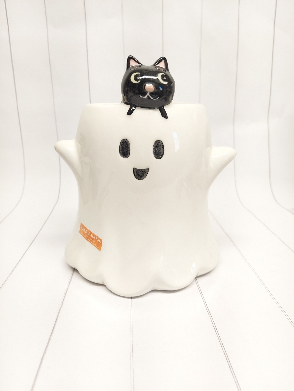 Cute Ceramic Ghost And Black Cat Jar